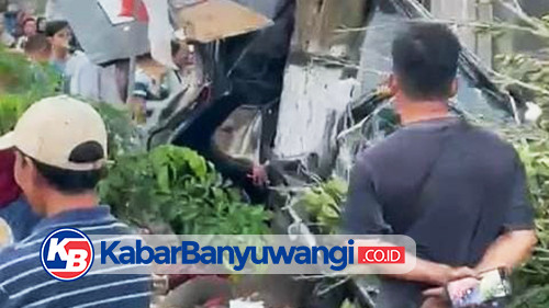 Melaju dengan Kecepatan Tinggi Mobil Avanza Tabrak Pohon di Banyuwangi hingga Ringsek