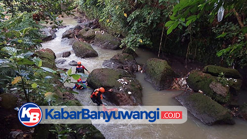 Tim SAR Melakukan Pencarian Seorang Pria Diaporkan Hanyut di Sungai Singojuruh Banyuwangi