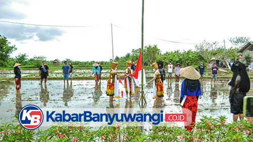 Berpakaian Kesenian Banyuwangi, Ikawangi Dewata Upacara Bendera di Tengah Sawah